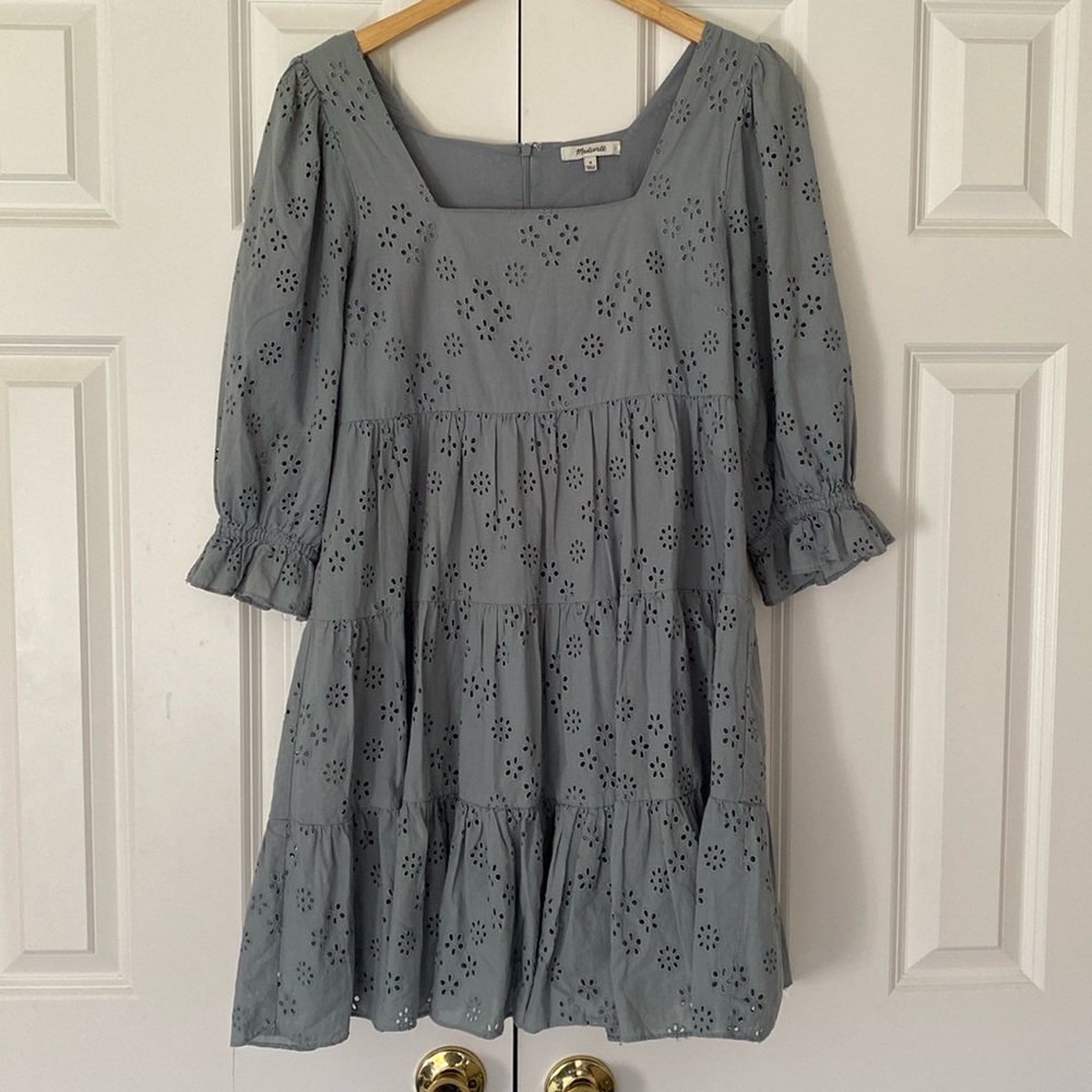 Madewell Blue Eyelet tiered dress